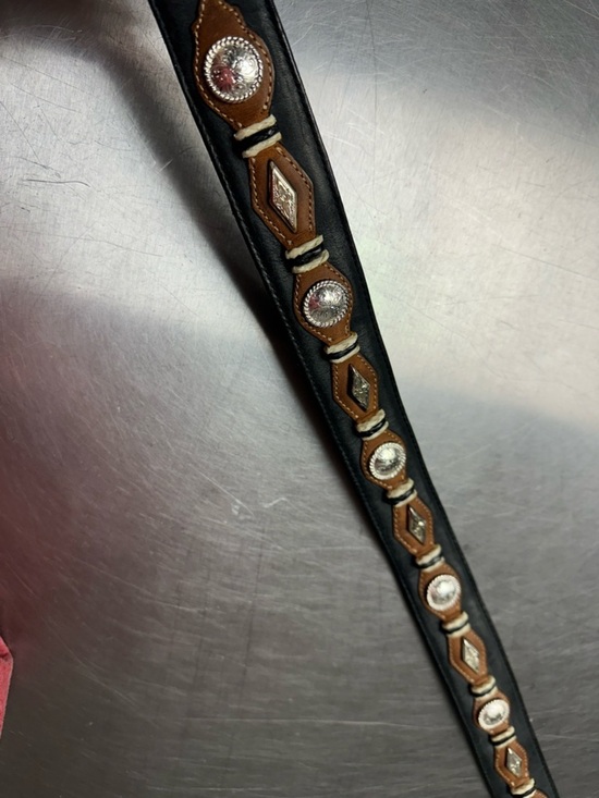 VTG Justin Studded Leather Belt Two Toned Floral Buckle Sz 40 755BK Western main image 5